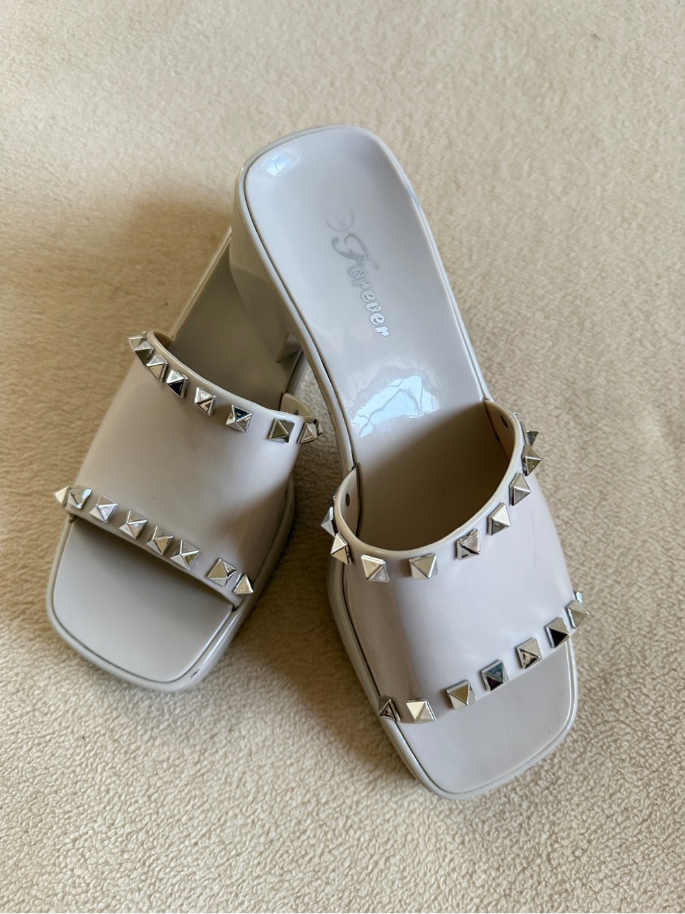 Forever 21 White Studded Slide Mules